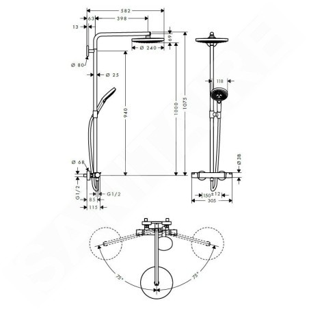 Hansgrohe Raindance Select S - Set de douche avec thermostat, 240 mm, 2 jets, blanc/chrome 27129400
