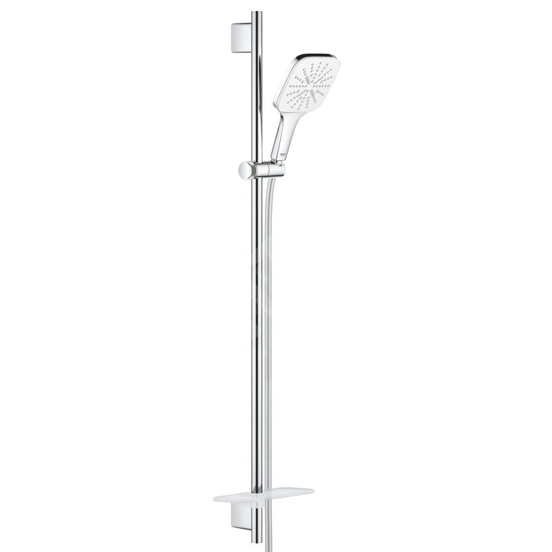 Grohe Rainshower SmartActive Cube - Set de douche de tête 130, 3 jets, barre 900 mm et flexible, blanc lunaire 26586LS0