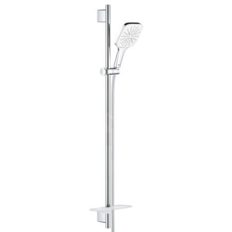 Grohe Rainshower SmartActive Cube - Set de douche de tête 130, 3 jets, barre 900 mm et flexible, blanc lunaire 26586LS0