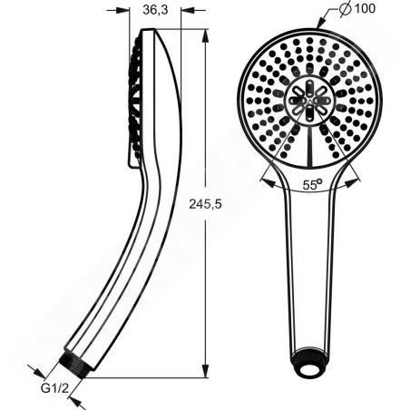 Ideal Standard Idealrain - Douchette à main M3 100 mm, 3 jets, chrome B9403AA
