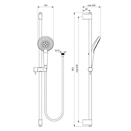 Ideal Standard Idealrain Evo Jet - Set de douche Circle, barre 900 mm avec douchette, 3 jets, chrome B1763AA
