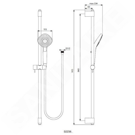 Ideal Standard Idealrain Evo Jet - Set de douche Diamond, barre 900 mm avec douchette, 3 jets, chrome B2238AA
