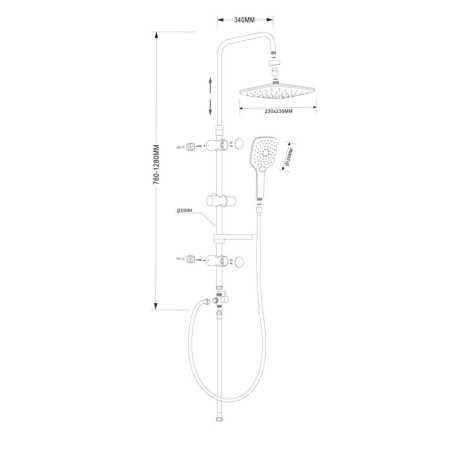 Aqualine Douches - Set de douche Kera sans robinetterie,220x220mm,3 jets, noir mat SL435