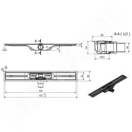 I-Drain Linear 54 - Receveur de douche en acier inoxydable PRO SS Linear, longueur 700 mm, avec étanchéité IP4M07001X1