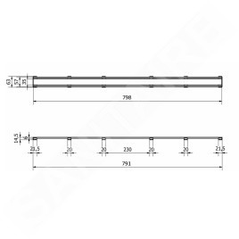 I-Drain Level-3 - Grille en inox pour caniveau douche Level- 3, brossé, longueur 800 mm IDRO0800Z