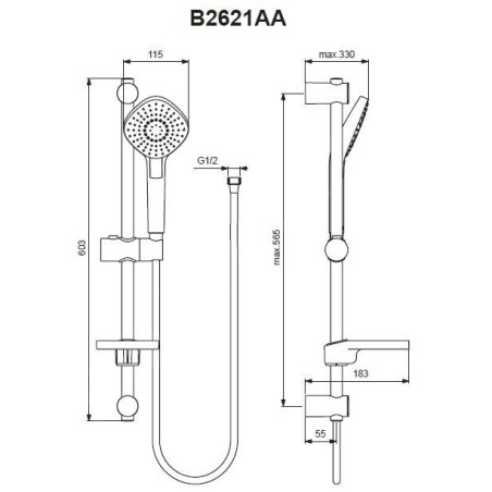 Ideal Standard Idealrain Evo Jet - Set de pommeau de douche, 3 jets, barre et flexible, chrome B2621AA