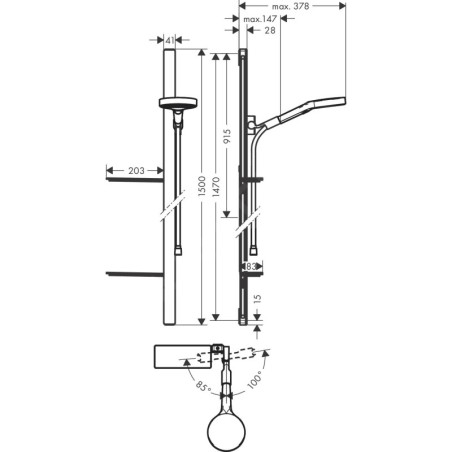 Hansgrohe Rainfinity - Ensemble de pommeau de douche 130, 3jet, barre de douche 1500 mm et flexible,  EcoSmart, chrome 27674000