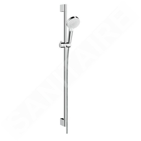 Hansgrohe Crometta - Set de douche Vario 100, 2 jets, EcoSmart 9 l/min, barre de douche de 900 mm, blanc / chrome 26538400