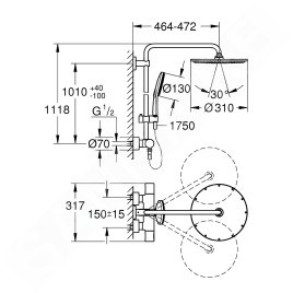 Grohe Rainshower SmartActive - Colonne de douche 310 avec mitigeur thermostatique, 3 jets, chrome 27966001