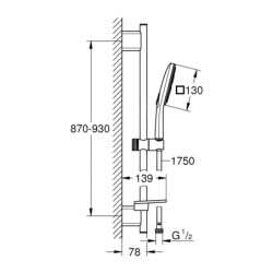 Grohe Rainshower SmartActive Cube - Set de douche de tête 130, 3 jets, barre 900 mm et flexible, chrome 26586000