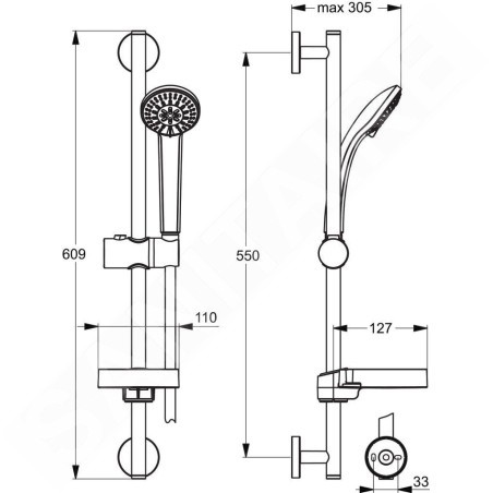 Ideal Standard Idealrain - Ensemble de douchette à main, 3 jets, barre et flexible, chrome B9503AA