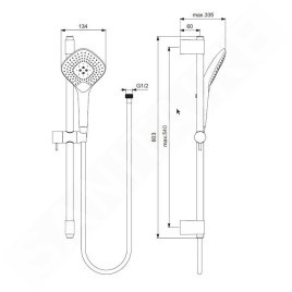Ideal Standard Idealrain Evo Jet - Set de douche Diamond, barre 600 mm avec douchette, 3 jets, chrome B1762AA