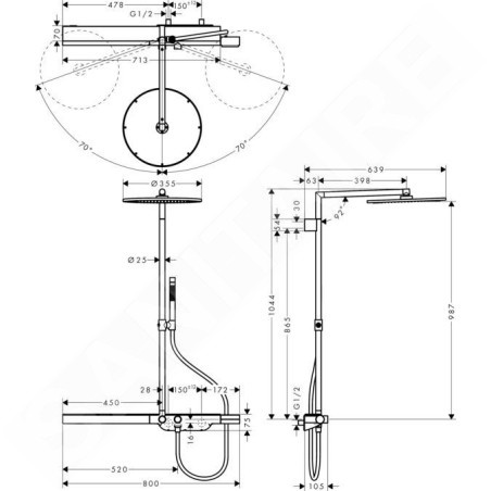 Axor ShowerSolutions - Set de douche Showerpipe 800 avec robinet thermostatique 2, chrome 27984000