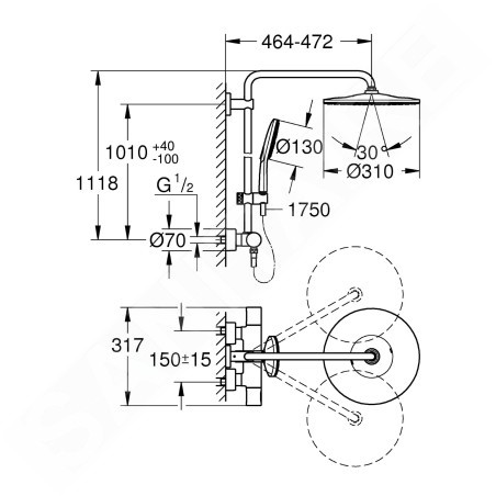 Grohe Rainshower SmartActive - Colonne de douche 310 avec mitigeur thermostatique, 3 jets, blanc lunaire 26647LS0