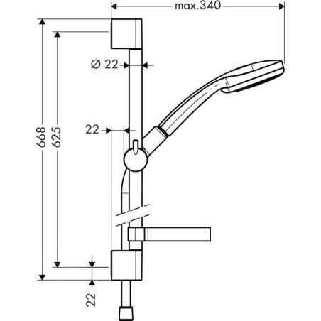 Hansgrohe Croma - Set de pommeau de douche, 9 l/min, 4 jets, barre 0.65 m, flexible, chrome 27776000