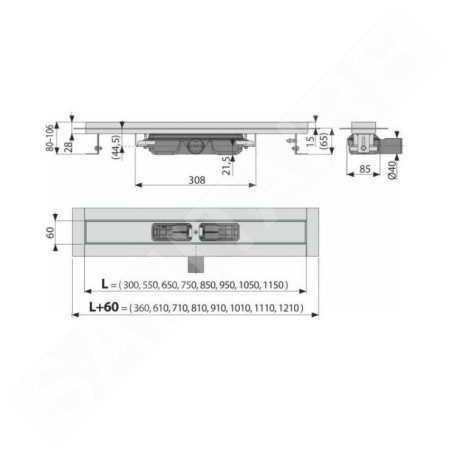 Alcadrain Douchegoten - Caniveau de douche Professional Low 1050 mm, avec rebord pour grille perforée, inox APZ106-1050