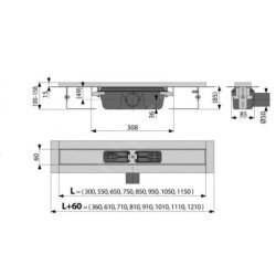 Alcadrain Douchegoten - Caniveau de douche 1050 mm, avec rebord pour grille perforée, inox APZ1-1050