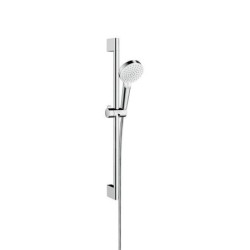 Hansgrohe Crometta - Set de pommeau de douche, 2 jets, barre et flexible,  EcoSmart 9 l/min, blanc / chrome 26534400