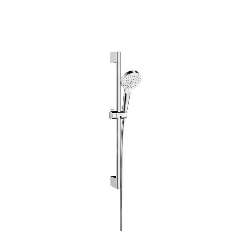 Hansgrohe Crometta - Set de pommeau de douche, 2 jets, barre et flexible,  EcoSmart 9 l/min, blanc / chrome 26534400