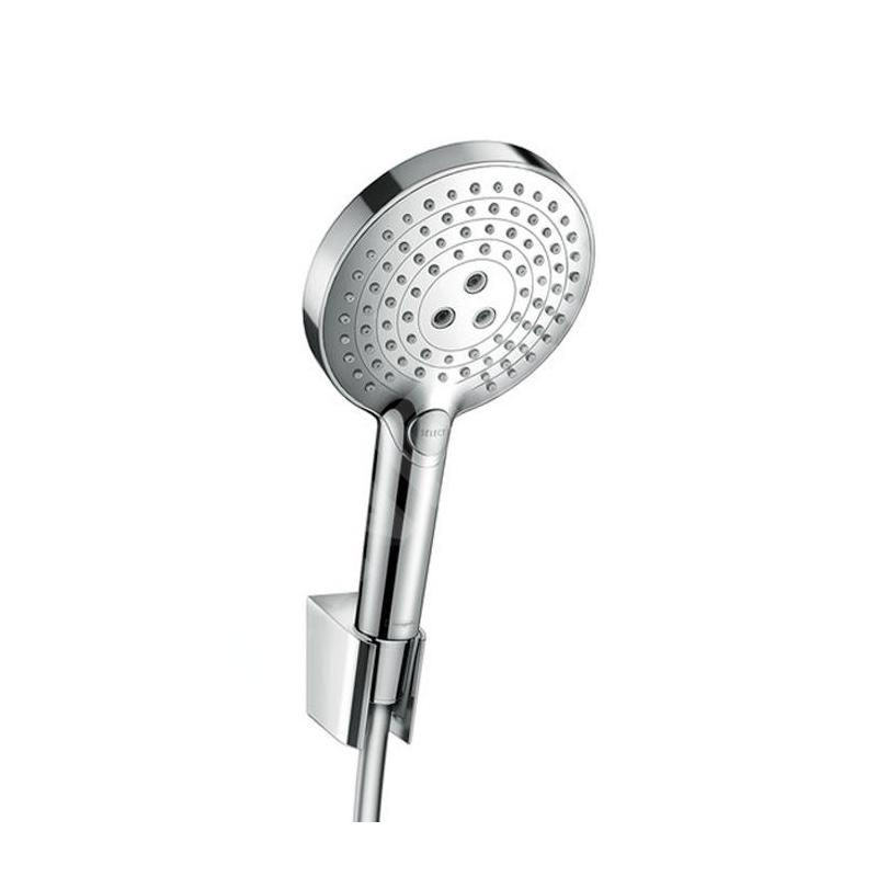 Hansgrohe Raindance Select E - Ensemble de pommeau de douche 120, 3 jets, support et flexible, chrome 26701000