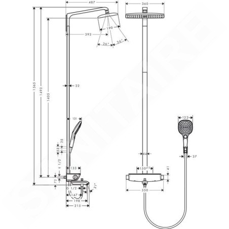 Hansgrohe Raindance Select - Set de douche Showerpipe 360 avec thermostat de baignoire, 3 jets, chrome 27113000