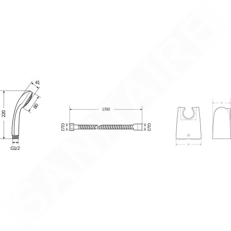 Jika Rio - Set de pommeau de douche, support et flexible, 1,7 m, inox H3651R00041001