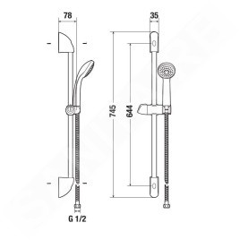 Jika Rio - Set pommeau de douche, barre de 600 mm et flexible de 1,7 m, inox/chrome H3651R00043711