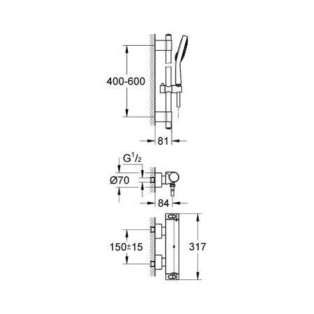 Grohe Grohtherm 2000 - Mitigeur thermostatique de douche avec colonne de douche de 600 mm, chrome 34281001