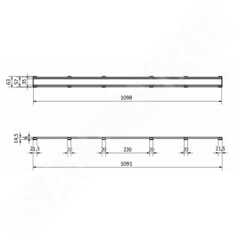 I-Drain Level-3 - Grille en acier inoxydable pour bac à douche Level-3, brossée, longueur 1100 mm IDRO1100Z