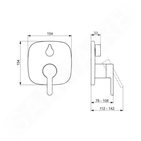 Hansa Designo - Mitigeur de baignoire encastré, avec inverseur pour 2 sorties, chrome 81113593