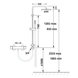 Sapho Airtech - Colonne de douche 200, pour raccord au robinet, chrome 990E