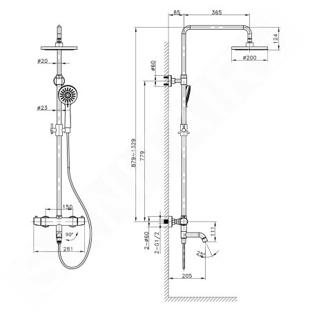 Sapho Kimura - Mitigeur thermostatique de baignoire avec accessoires, chrome KU500