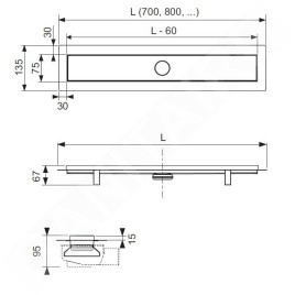 Tece Linus - Caniveau de douche droit RG WG 30.0645.0010, avec grille en acier inoxydable, longueur 700 mm 15100070