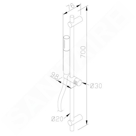 Sapho Minimal - Barre de douche avec support coulissant, 700 mm, inox MI001