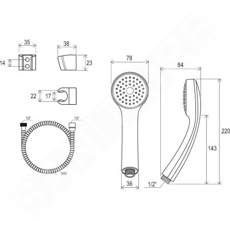 Ravak Douches - Pomme de douche, support et flexible 901.00, chromé X07P005