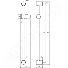 Ravak Douches - Barre de douche avec support coulissant 972.00, 600 mm, chromé X07P012