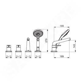 Hansa Designo - Mitigeur de baignoire, 4 trous, chrome 53122083