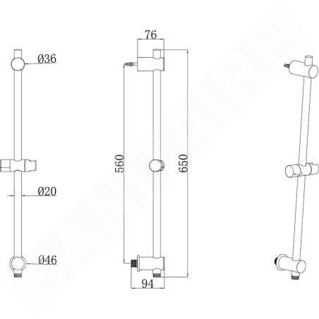 Ravak Douches - Barre de douche 975.00 avec support de douche coulissant et prise murale, 60 cm, chromé X07P342