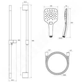 Ravak Douches - Ensemble de douche Air 921.00, tige et flexible, 3 jets, chrome X07S002