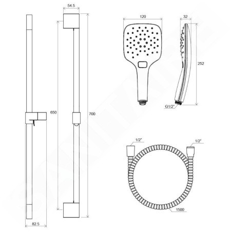 Ravak Douches - Ensemble de douche Air 921.00, tige et flexible, 3 jets, chrome X07S002