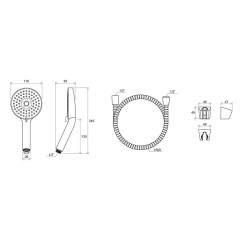Ravak Douches - Pomme de douche, support et flexible 903.00, 3 jets, chrome X07S006