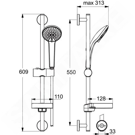 Ideal Standard Idealrain - Ensemble de douchette à main, 3 jets, barre et flexible, chrome B9415AA