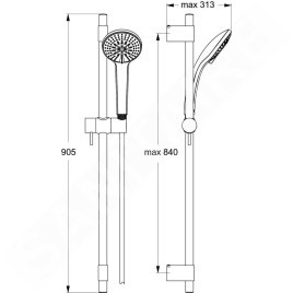 Ideal Standard Idealrain Pro - Ensemble de douchette à main, 3 jets, barre et flexible, chrome B9836AA