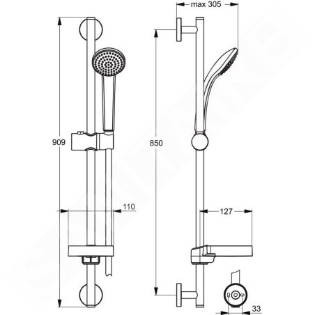 Ideal Standard Idealrain - Ensemble de douchette à main, 1 jet, barre et flexible, chrome B9502AA