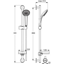 Ideal Standard Idealrain - Ensemble de douchette à main, 3 jets, barre et flexible, chrome B9417AA