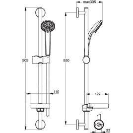 Ideal Standard Idealrain - Ensemble de douchette à main, 3 jets, barre et flexible, chrome B9504AA