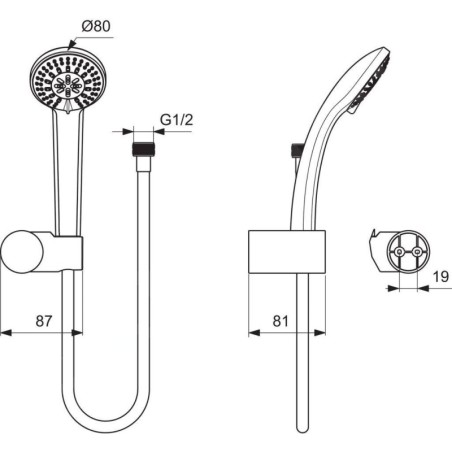 Ideal Standard Idealrain - Ensemble de douchette à main, 3 jets, support et flexible, chrome B9507AA