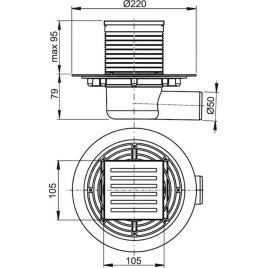 Alcadrain Douchegoten - Siphon de sol, latéral, 105x105 mm, diamètre 50 mm, acier inoxydable/plastique APV1311