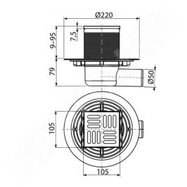 Alcadrain Douchegoten - Siphon de sol, latéral, 105x105 mm, diamètre 50 mm, acier inoxydable/plastique APV1321