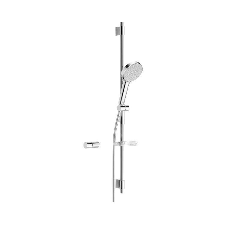 Hansa Activejet - Set de pommeau de douche, 1 jet, barre et flexible, gris clair/chrome 84370110